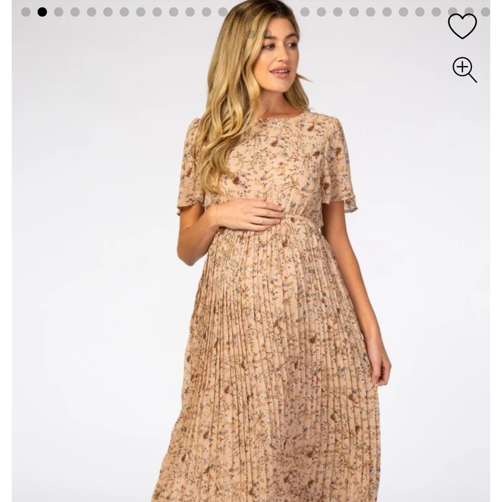 Pinkblush Maternity Floral Tan Midi Dress